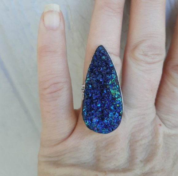 New Titanium Druzy 925 Silver Statement Ring. - Picture 4 of 8